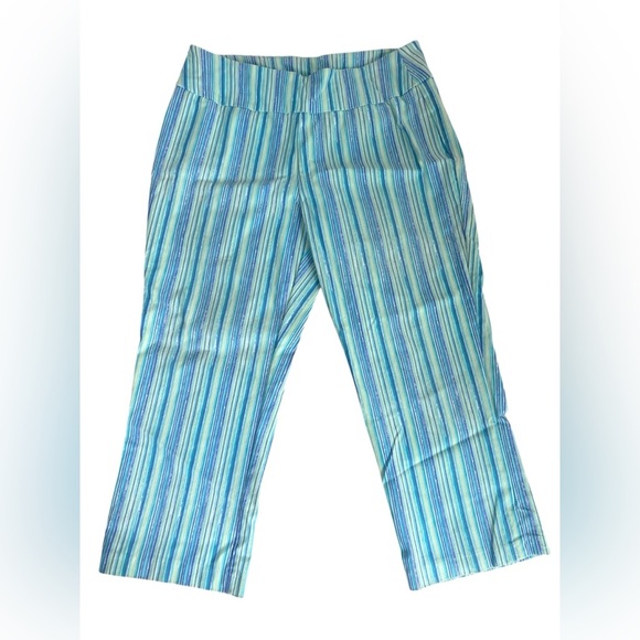 Lulu-B Light Capris Pants Striped Blue & Green Size 14 - Picture 1 of 4
